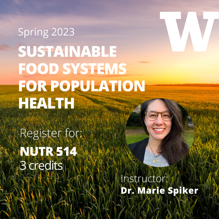 Spring 2023 Sustainable Food systems for Population Health. Register for NUTR 514 3 credits