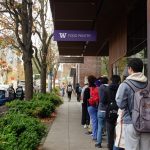 Outside students line up to access the UW Food Pantry