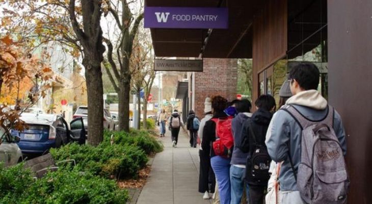 Photo of students lined up outside UW Food Pantry