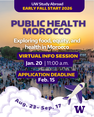 Early autumn study abroad information graphic highlights info session on Jan. 20 at 11:00 a.m. and application deadline on Feb. 15