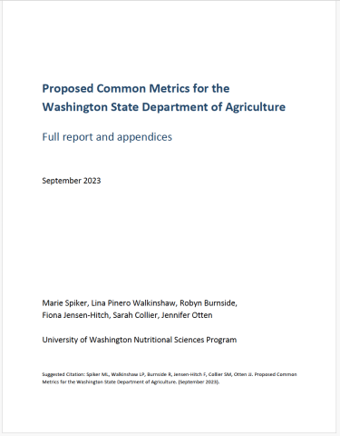 Preview of a report, Proposed Common Metrics for the Washington State Department of Agriculture