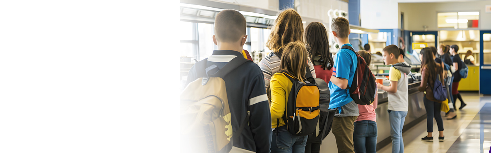 Children standing in line for school lunch