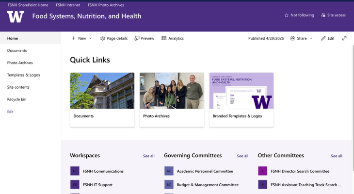 FSNH SharePoint site preview
