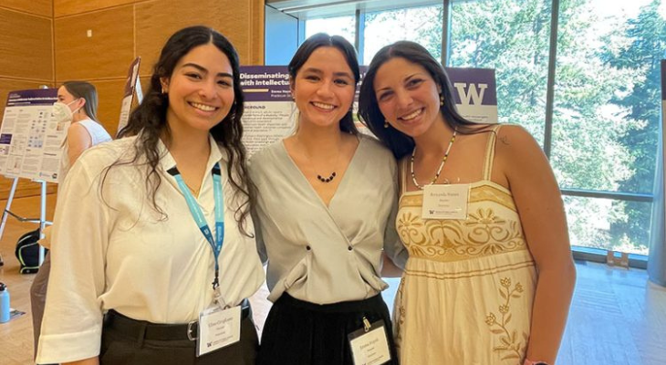 Three students pose at the 2026 MPH Symposium